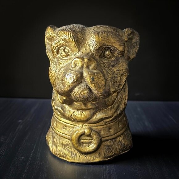 Vintage Bulldog Head Holder – Gold Resin, Mold 1368 – English Club, Gentlemen’s - Picture 3 of 12